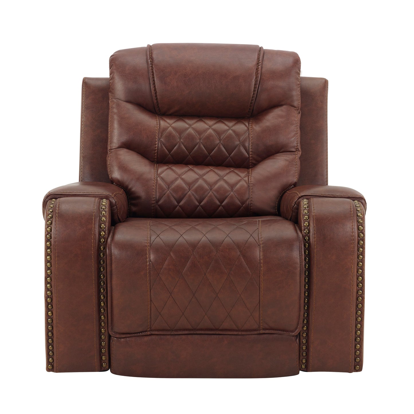 Klens Faux Leather Swivel Glider Recliner with Nailhead Trim, Brown