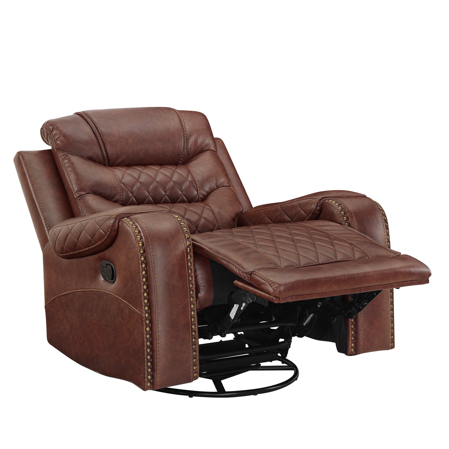 Klens Faux Leather Swivel Glider Recliner with Nailhead Trim, Brown