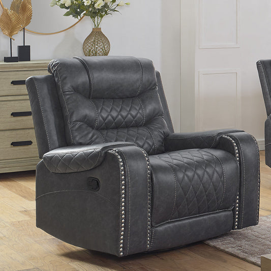 Klens Faux Leather Swivel Glider Recliner with Nailhead Trim, Gray