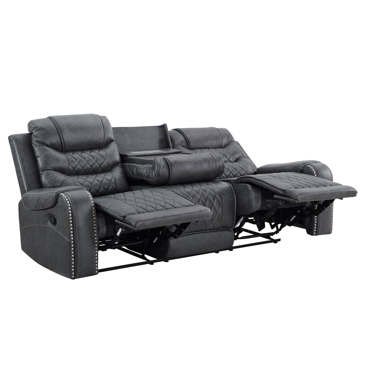 Klens Faux Leather 3-Piece Reclining Living Room Collection with Nailhead Trim, Gray