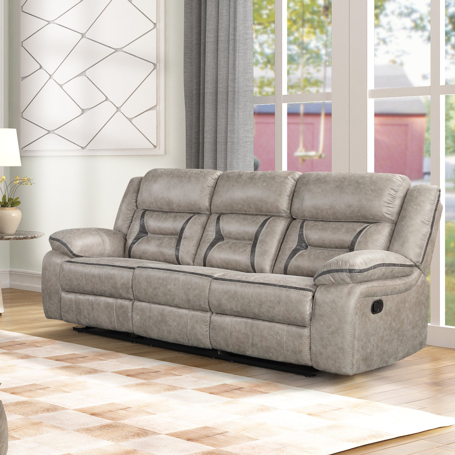 Elkton Manual Motion Reclining Sofa with Storage Console, Taupe