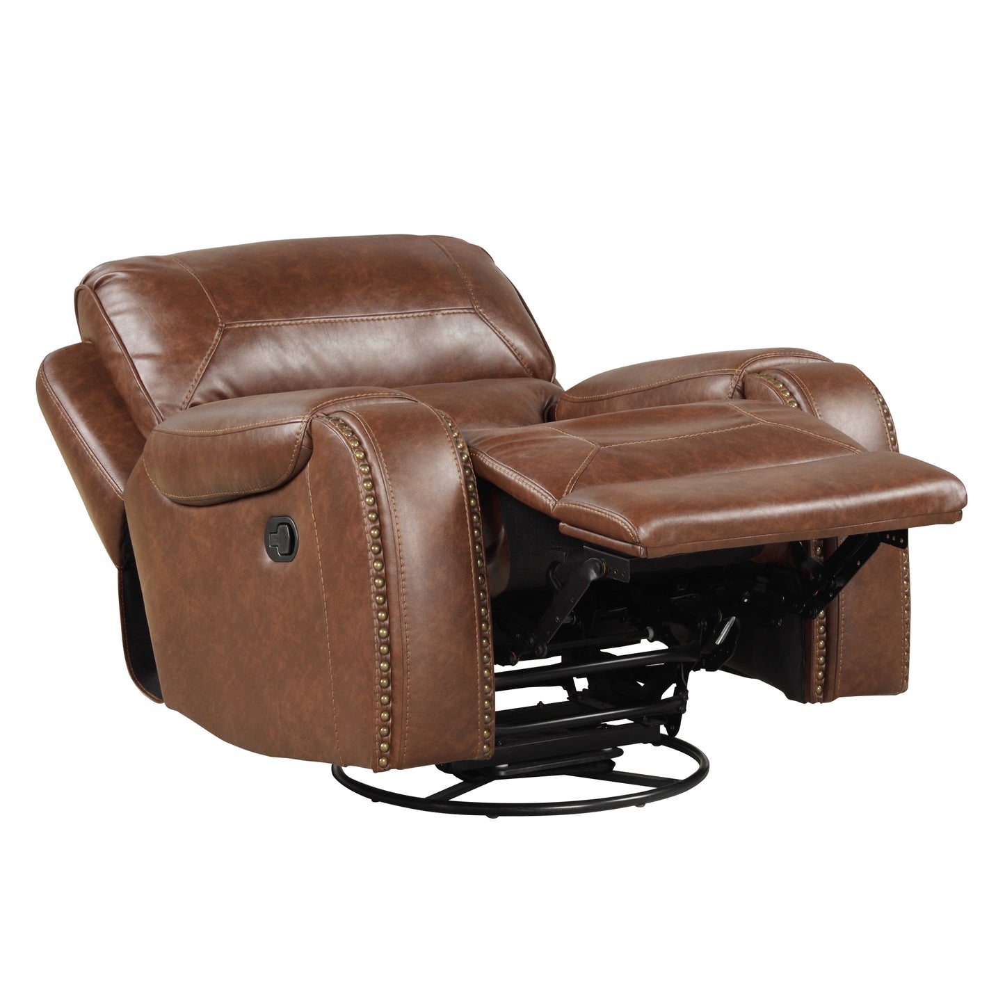 Achern Brown Leather-Air Nailhead Manual Reclining Living Room Collection