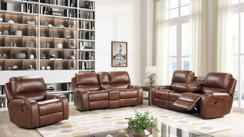 achern leather-air nailhead manual reclining sofa