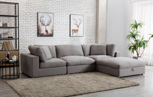Rivas Contemporary Feather Fill 4-Piece Modular Sectional Sofa, Graphite
