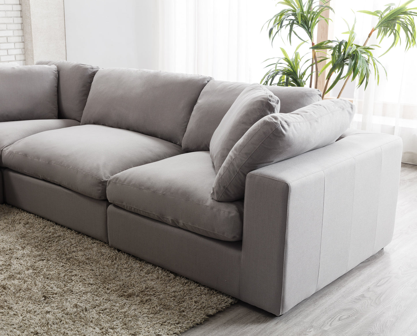 Rivas Contemporary Feather Fill 5-Piece Modular Sectional Sofa with Ottoman, Graphite