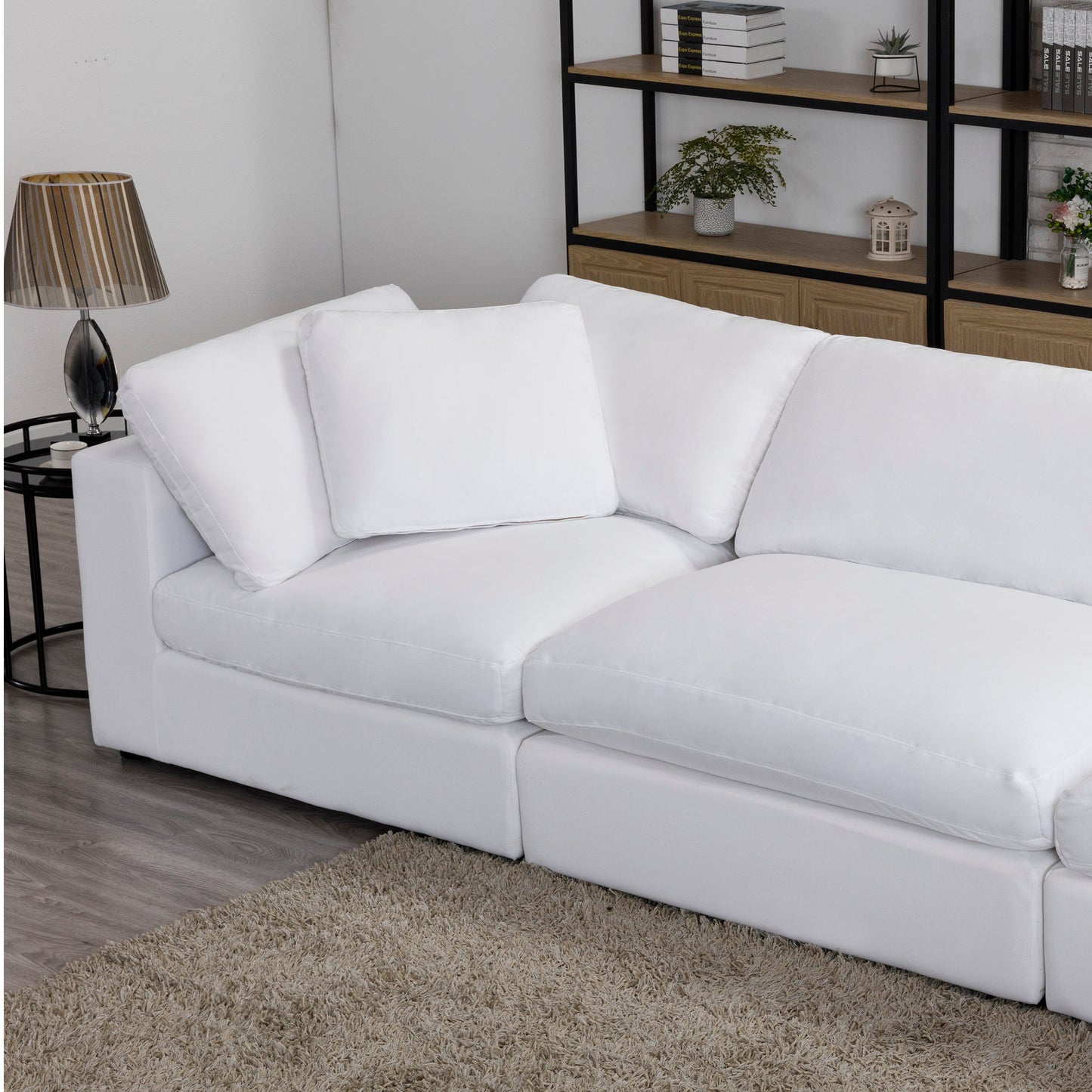 Rivas Contemporary Feather Fill 4-Piece Modular Sectional Sofa, White