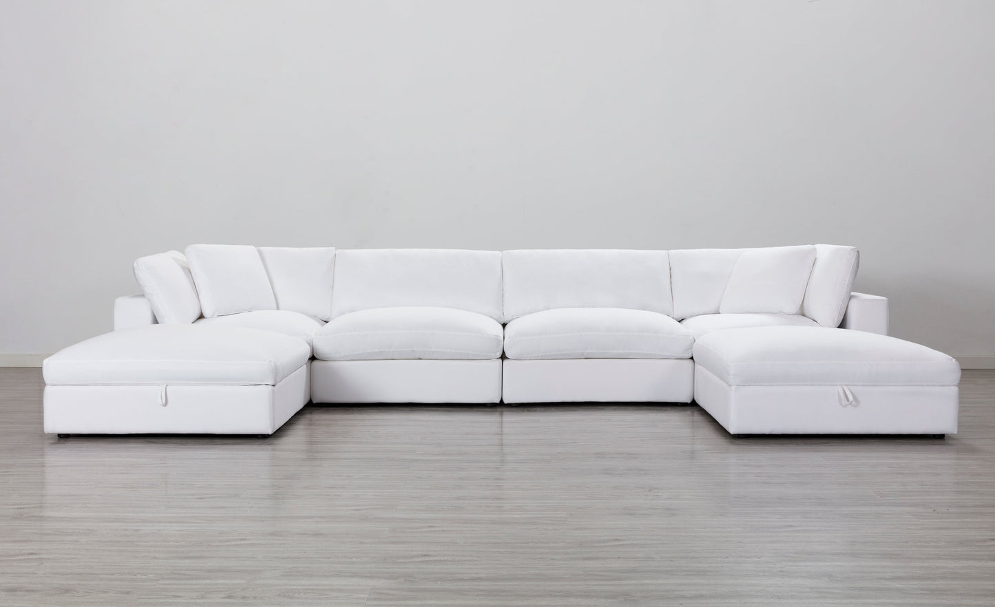 Rivas Contemporary Feather Fill 5-Piece Modular Sectional Sofa with Two Ottomans, White