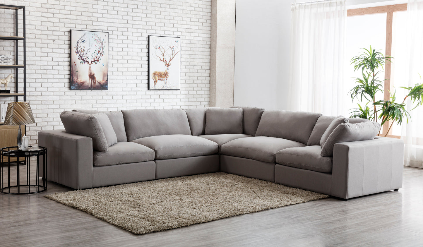 Rivas Contemporary Feather Fill 5-Piece Modular Sectional Sofa, Graphite