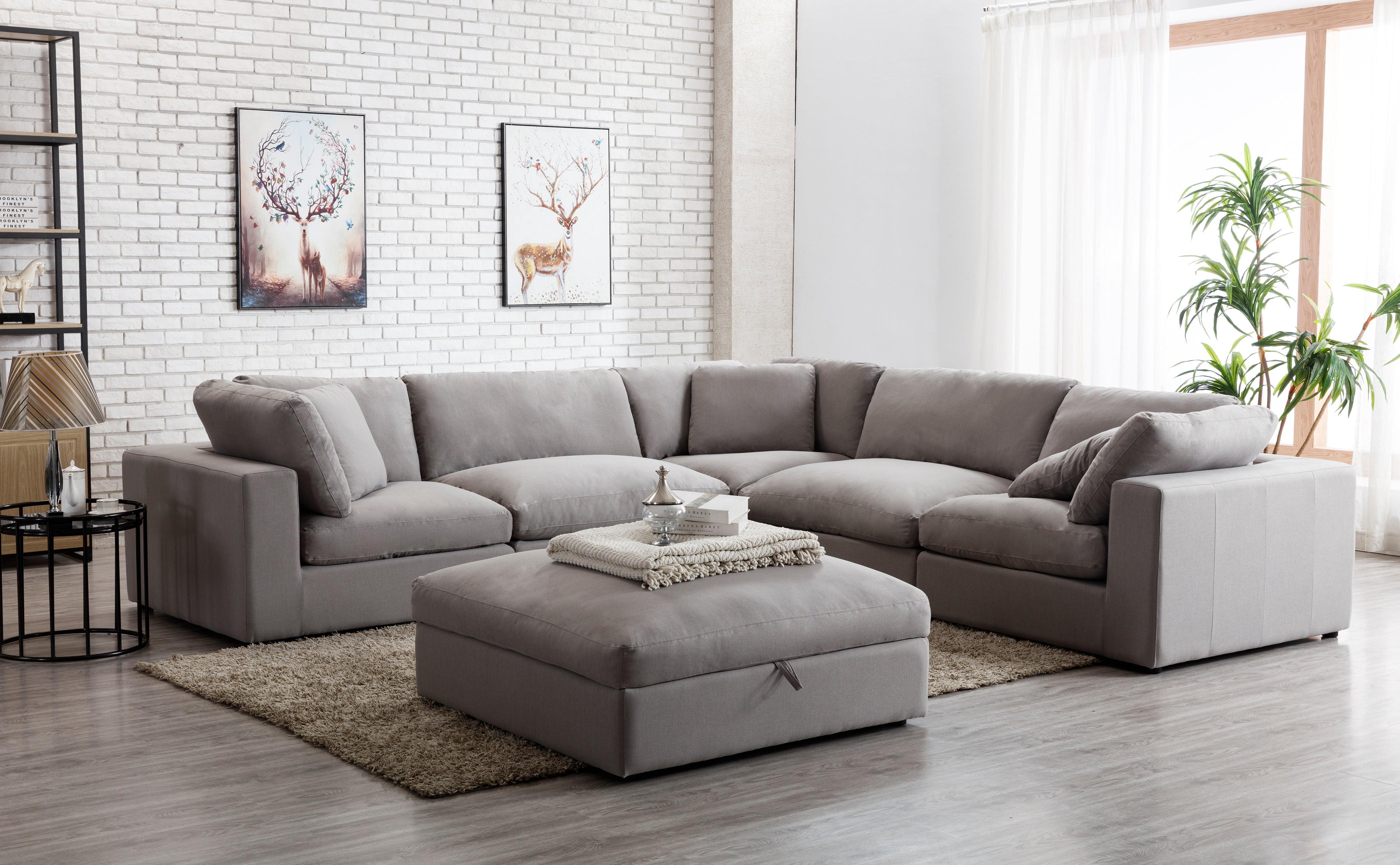 Rivas Contemporary Feather Fill 6-Piece Modular L-Sectional Sofa 