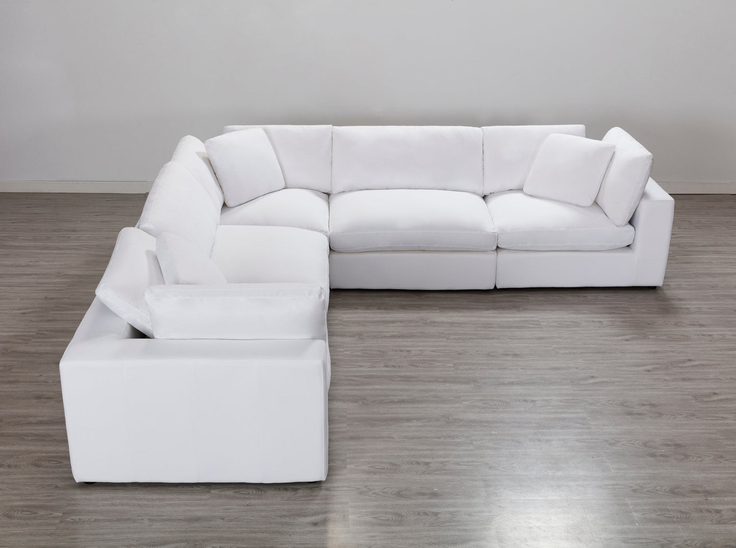 Rivas Contemporary Feather Fill 6-Piece Modular L-Sectional Sofa with Ottoman, White