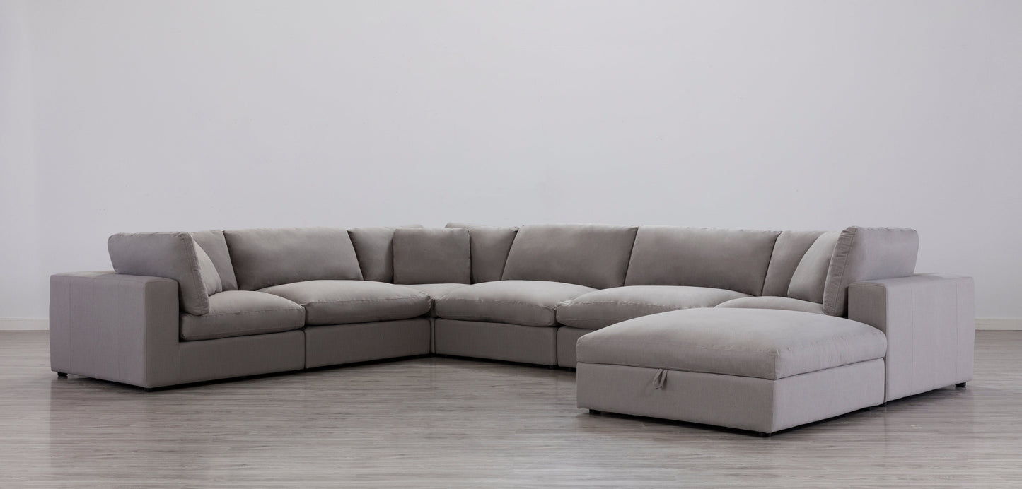 Rivas Contemporary Feather Fill 7-Piece Modular Sectional Sofa with Ottoman, Graphite