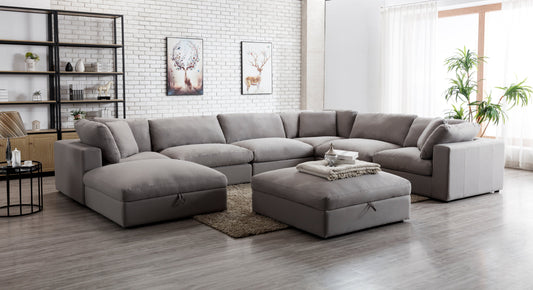 Rivas Contemporary Feather Fill 8-Piece Modular Sectional Sofa with Two Ottomans, Graphite