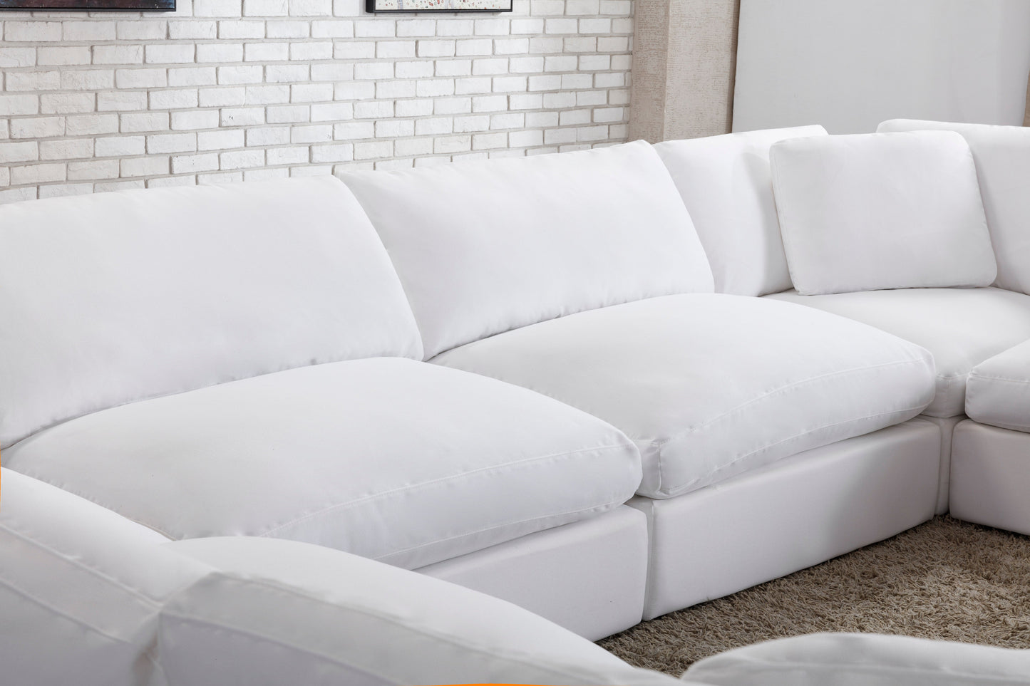 Rivas Contemporary Feather Fill 8-Piece Modular Sectional Sofa with Two Ottomans, White