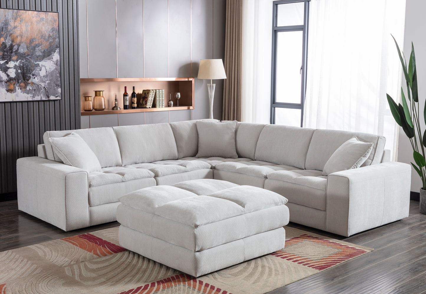 Breton Contemporary Fabric Tufted Modular Sectional Sofa Collection, Oyster