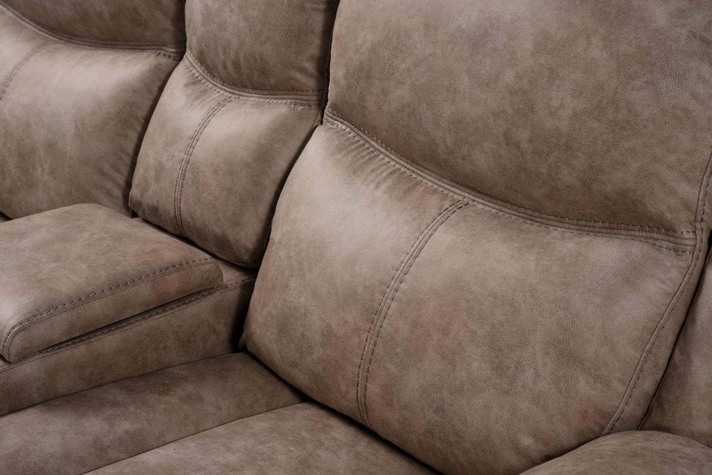 Ensley Faux Leather Reclining Storage Loveseat in Sand Finish
