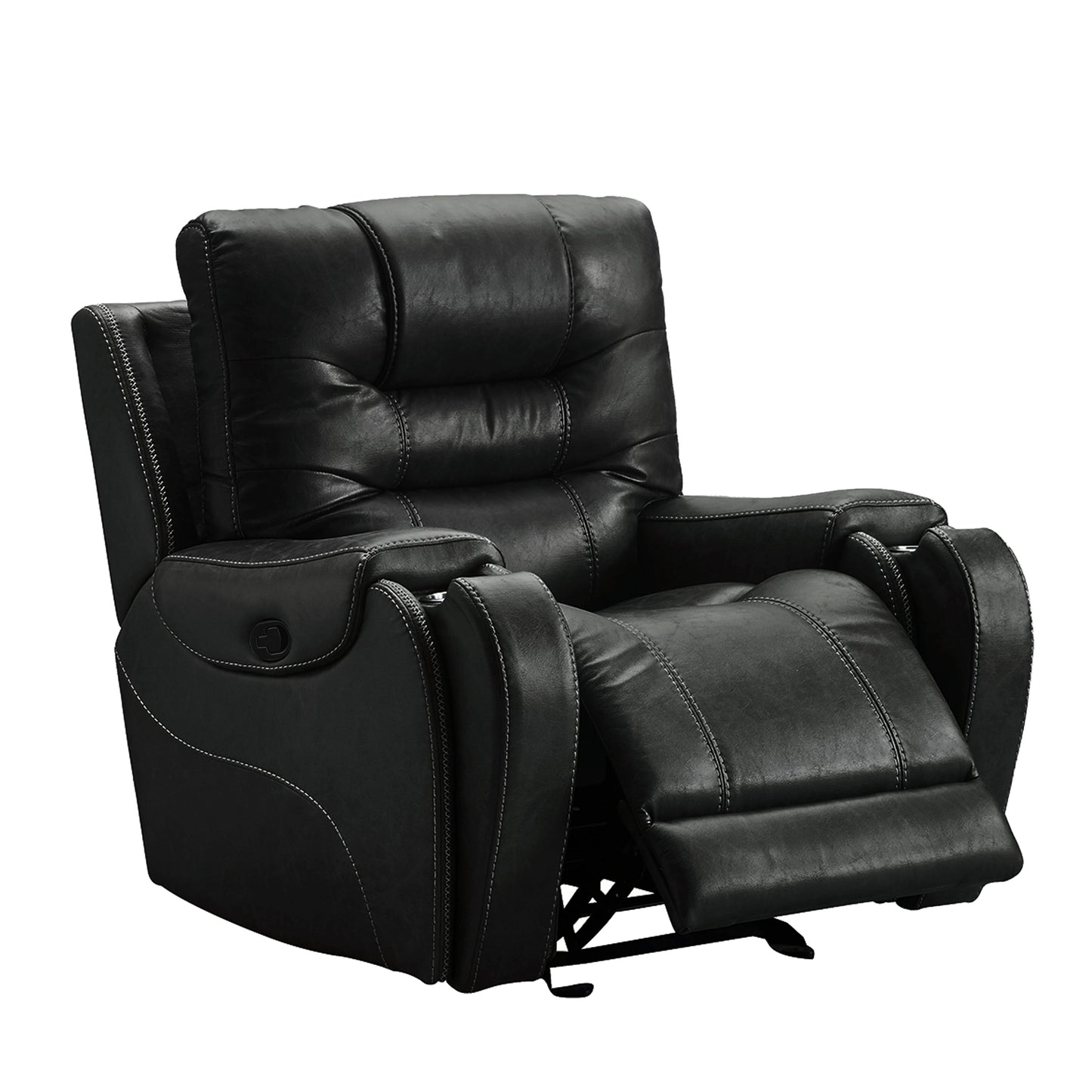 Rowena Contemporary Faux Leather Recliner with Cup Holder, Smoke