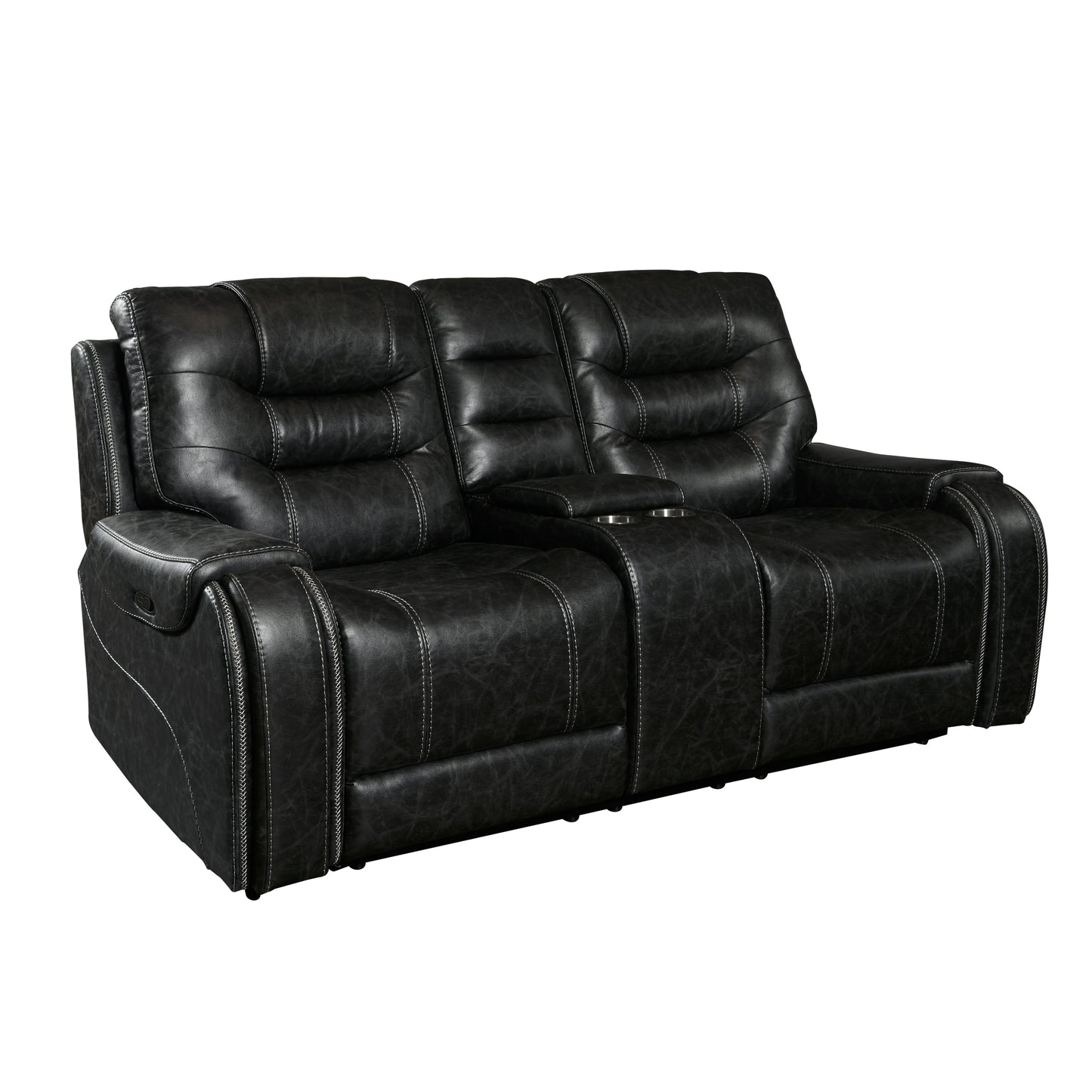 Rowena Contemporary Faux Leather Reclining Loveseat with Console, Smoke