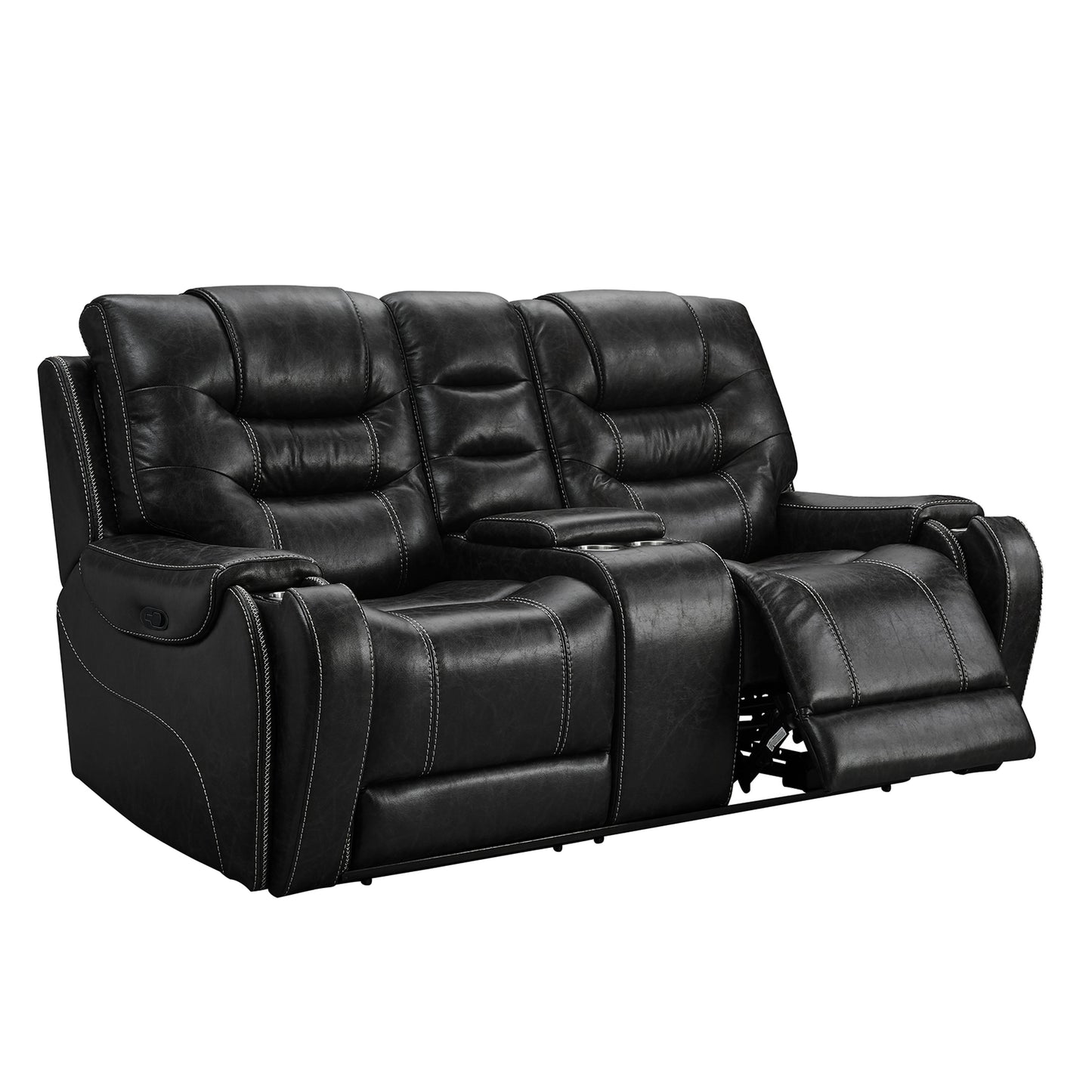 Rowena Contemporary Faux Leather Reclining Loveseat with Console, Smoke