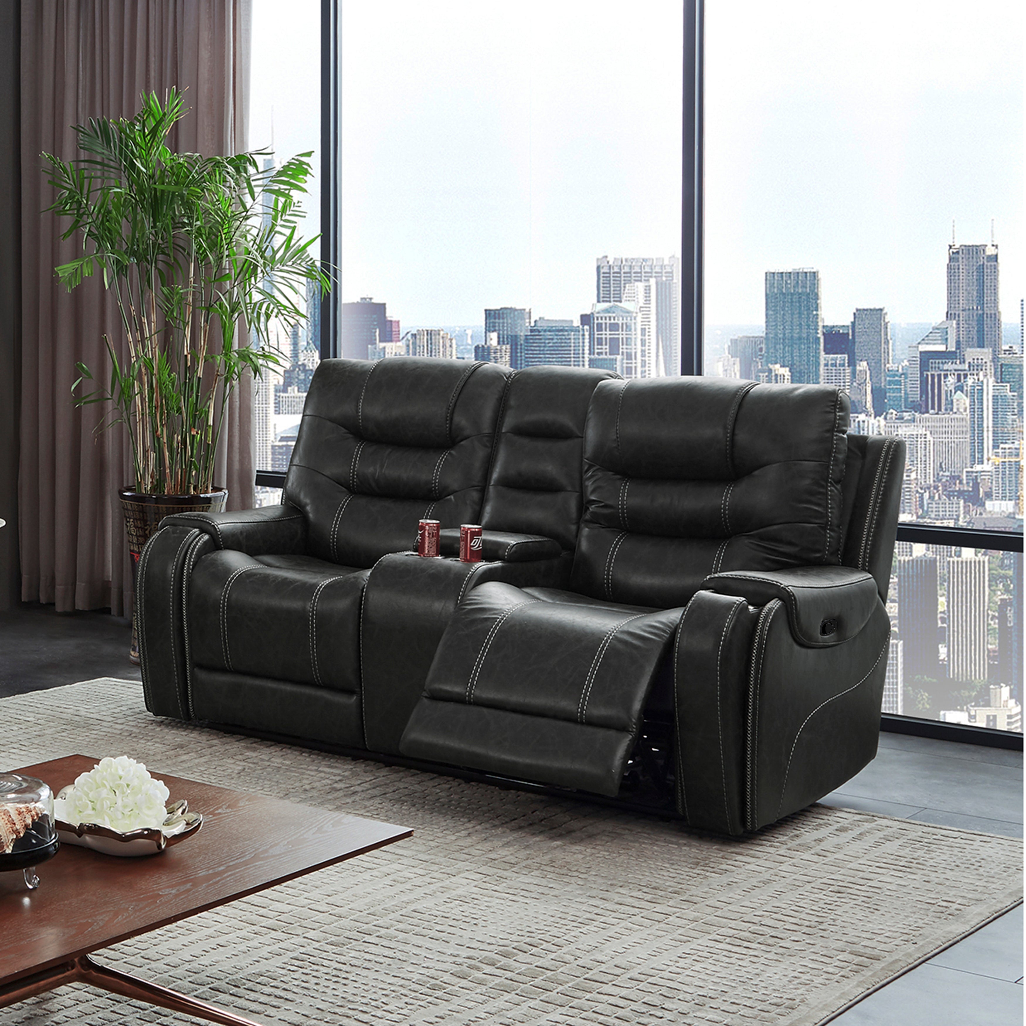 Faux leather reclining loveseat with deals console