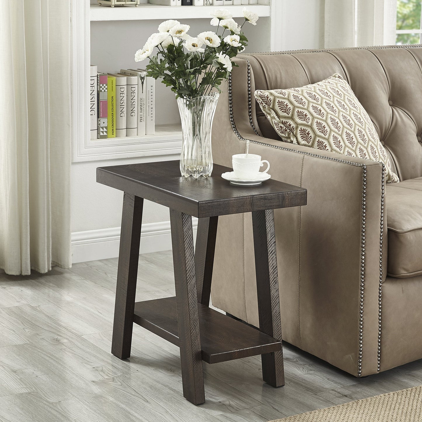 Athens Contemporary Wood Shelf Side Table in Weathered Espresso