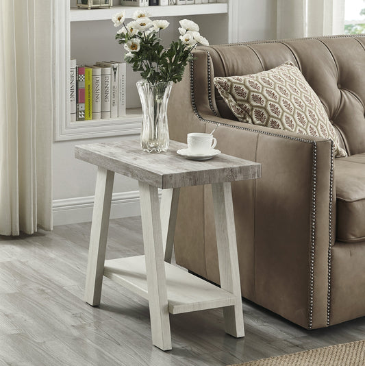 Athens Contemporary Two-Tone Wood Shelf Side Table in Weathered Gray and Beige