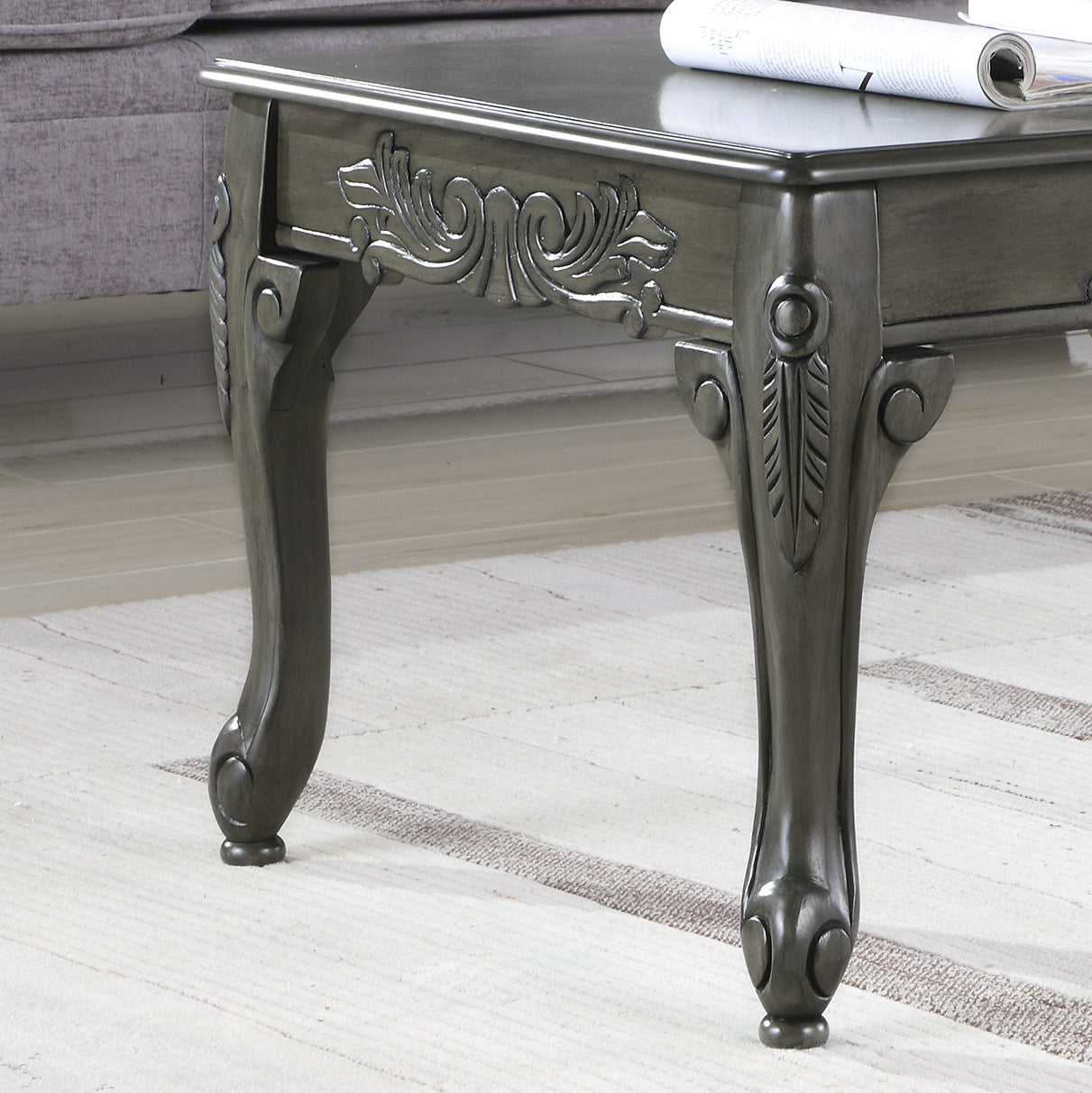 Traditional Ornate Detailing Gray Finish Coffee Table