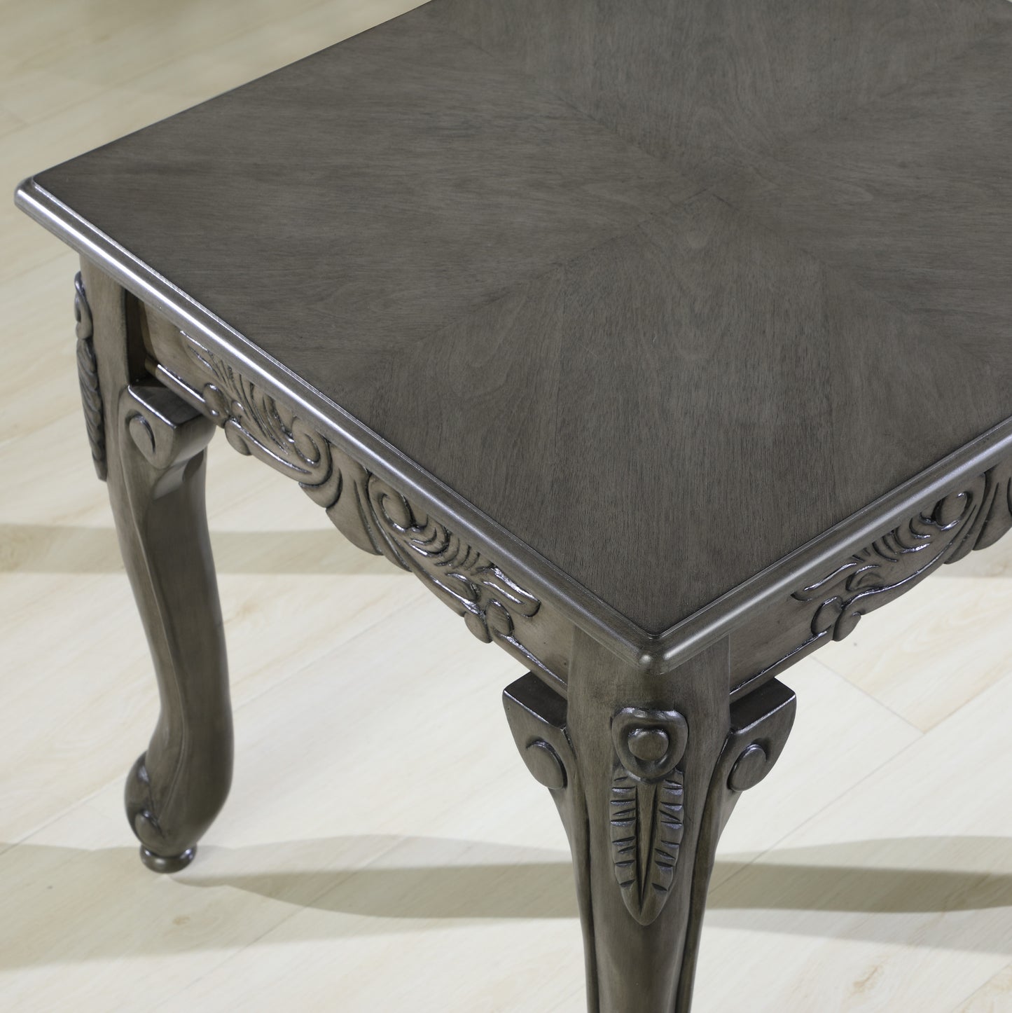Traditional Ornate Detailing Grey Finish Wood Coffee Table