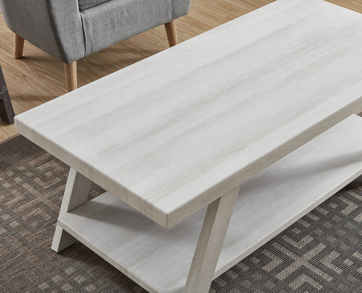 Athens Contemporary Wood Shelf Coffee Table in White Finish