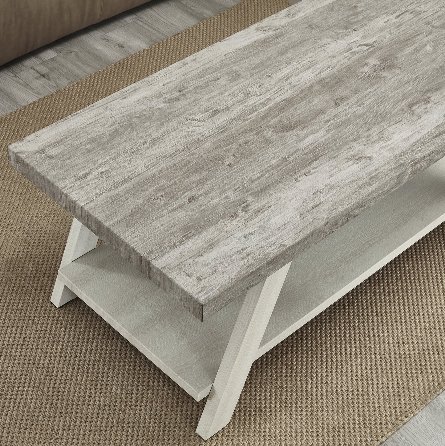 Athens Contemporary Two-Tone Wood Shelf Coffee Table in Weathered Gray and Beige