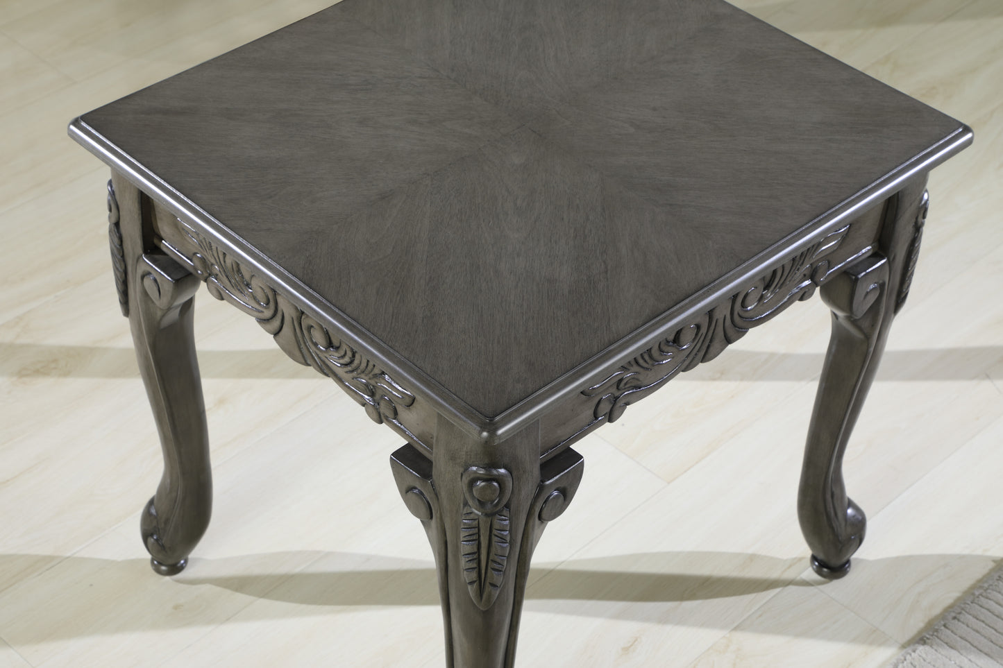 Traditional Ornate Detailing Grey Finish Wood End Table