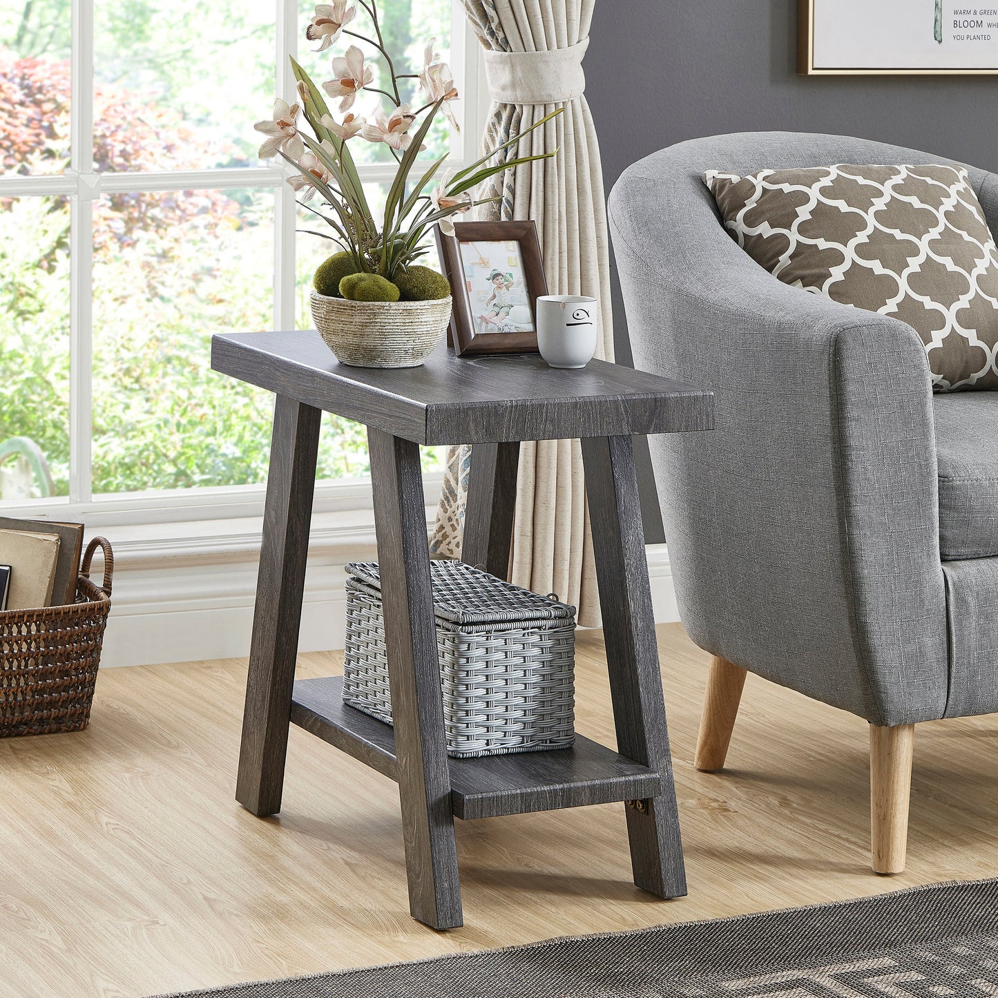 Athens Contemporary Wood Shelf Side Table in Gray Finish