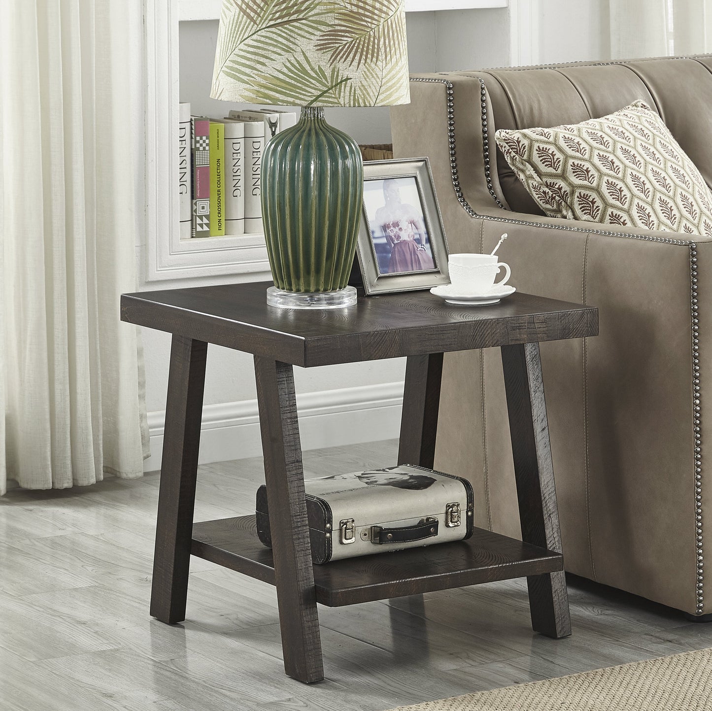 Athens Contemporary Wood Shelf End Table in Weathered Espresso