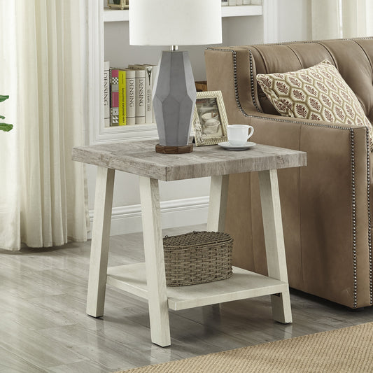 Athens Contemporary Two-Tone Wood Shelf End Table in Weathered Gray and Beige