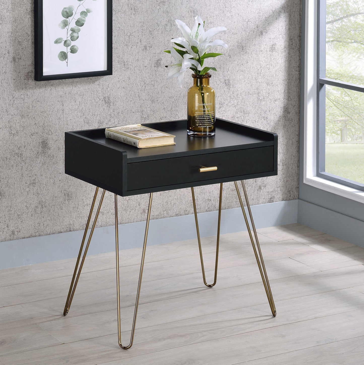 Hailey Black and Gold Wood Storage End Table