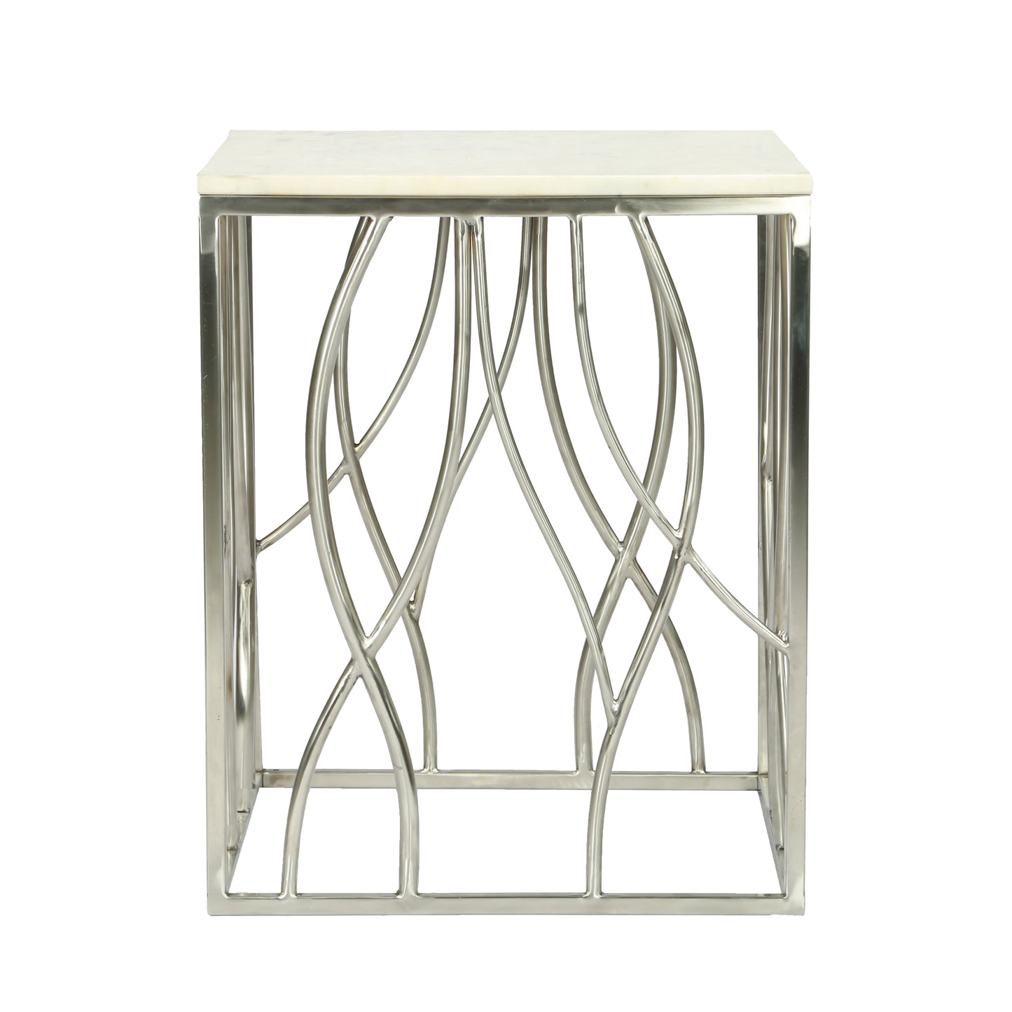Roundhill Furniture Kameral Square Marble End Table with Stainless Steel Base