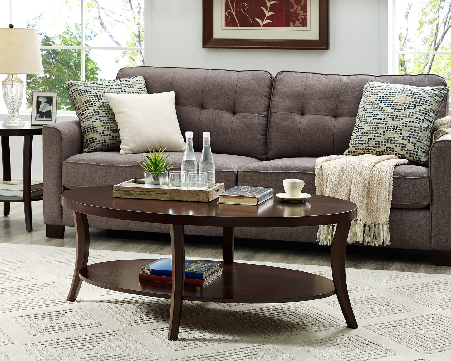 Perth 3-Piece Espresso Oval Coffee Table with End Tables Set