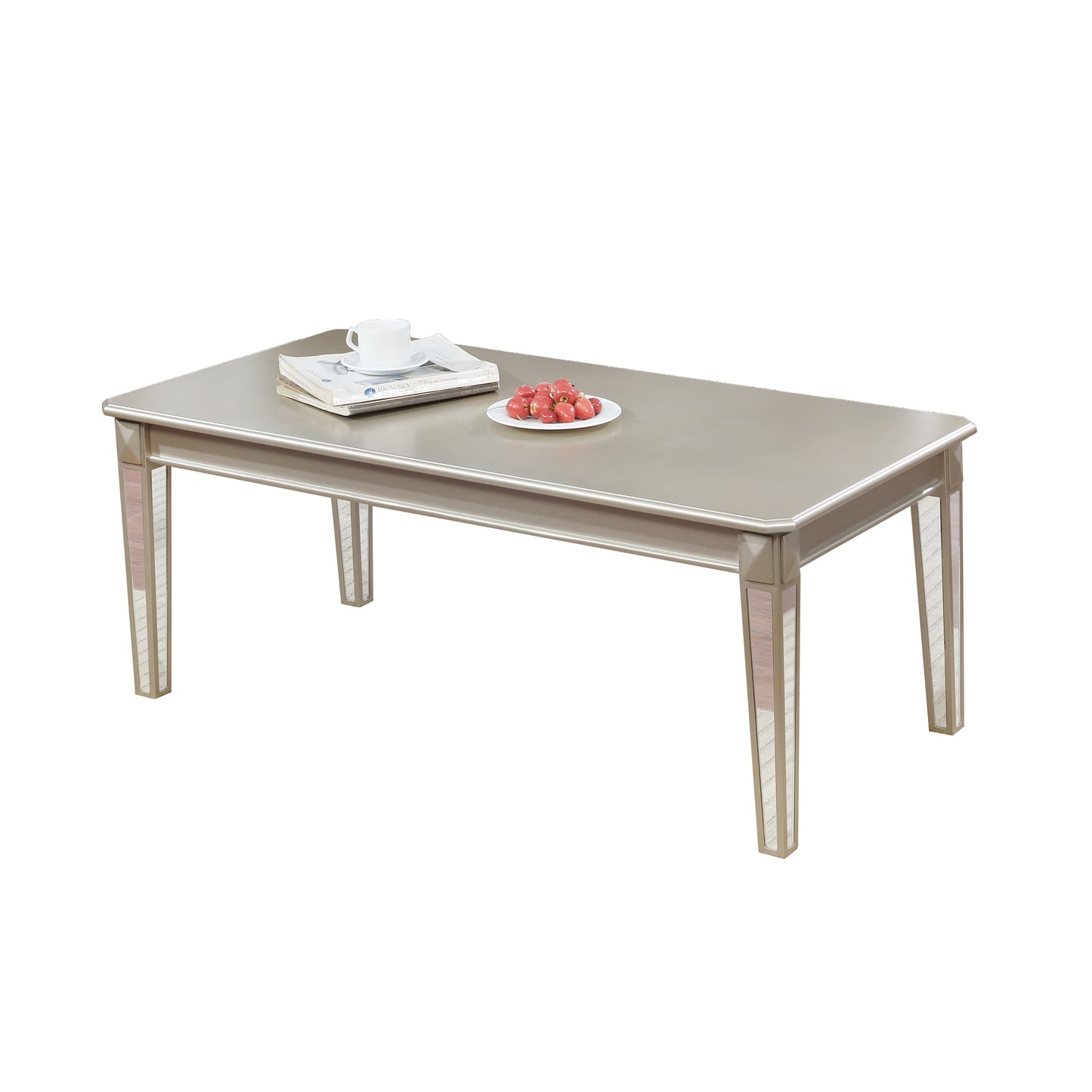 Barent Contemporary Wood 3-Piece Coffee Table Set with Mirrored Legs, Champagne