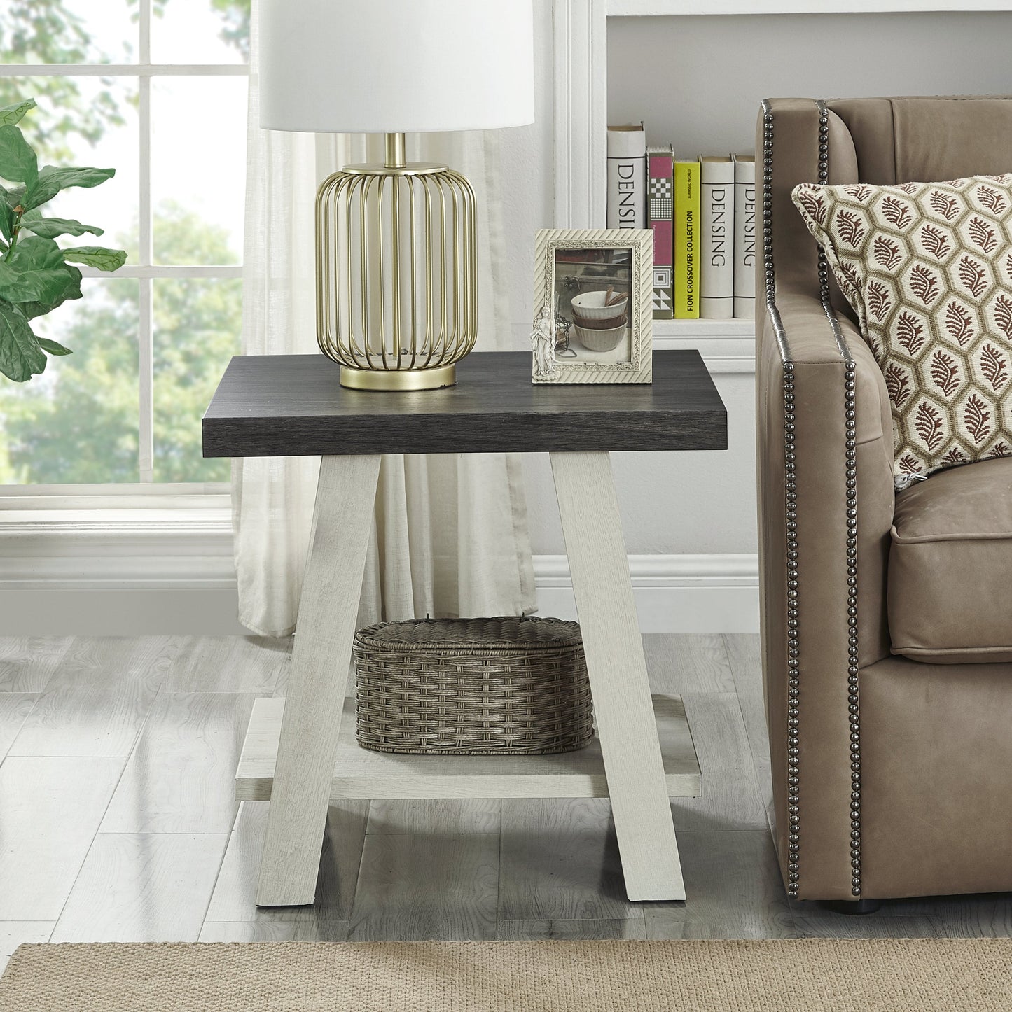 Athens Contemporary 3-Piece Wood Shelf Coffee Table Set in Weathered Charcoal and Beige