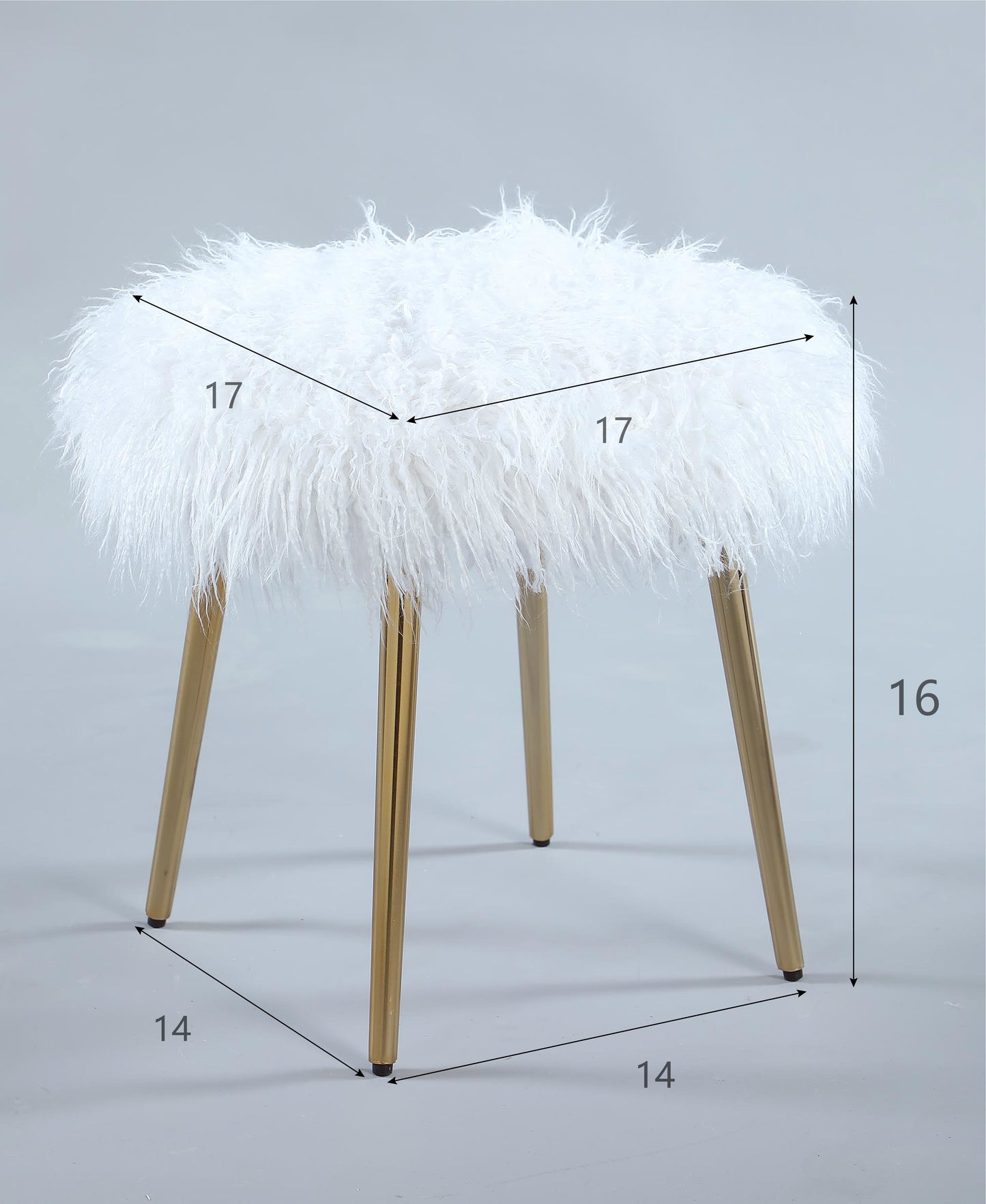 Ravni Faux Fur Accent Ottoman with Gold Legs