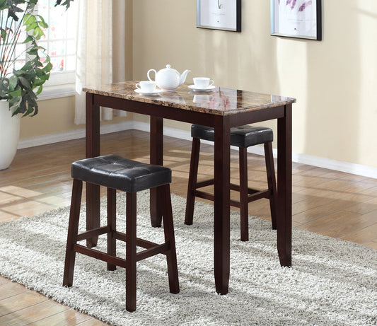 3-piece Counter Height Glossy Print Marble Breakfast Table with Stools