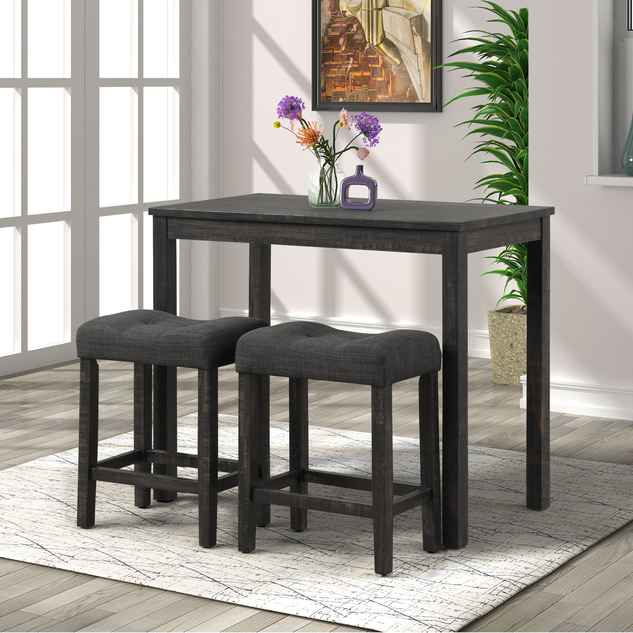 Roundhill furniture cylina solid wood glass top discount round counter height table with 4 stools