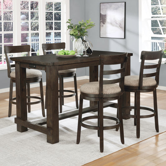 Kessel Brown Brushed Wood Counter Height 5-Piece Dining Set