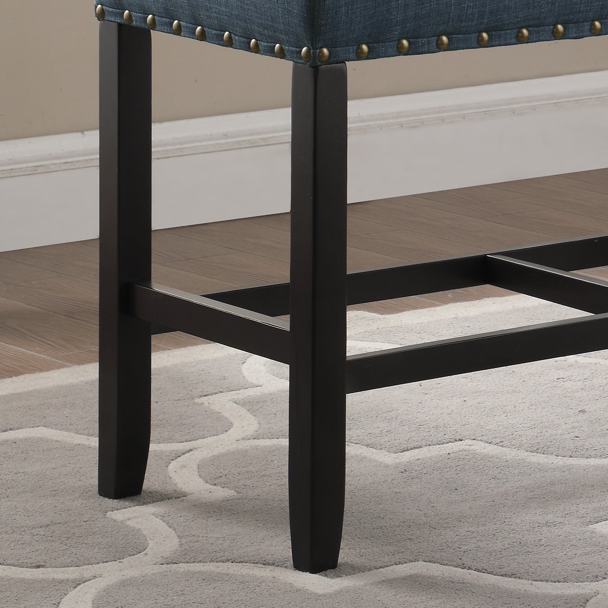 Biony Blue Fabric Counter Height Dining Bench with Nailhead Trim