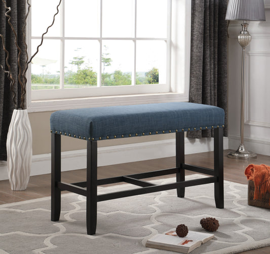 Biony Blue Fabric Counter Height Dining Bench with Nailhead Trim