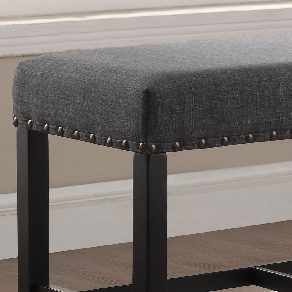 Biony Grey Fabric Counter Height Dining Bench with Nailhead Trim