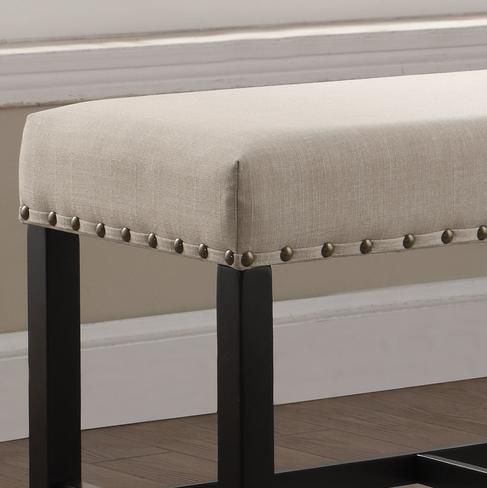 Biony Tan Fabric Counter Height Dining Bench with Nailhead Trim