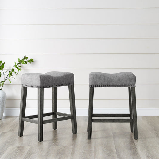 CoCo Upholstered Backless Saddle Seat Counter Stools 25" height Set of 2, Gray