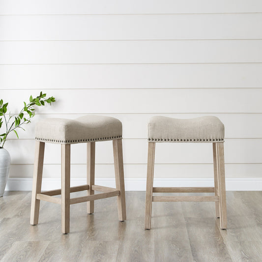 CoCo Upholstered Backless Saddle Seat Counter Stools 24" height Set of 2, Tan