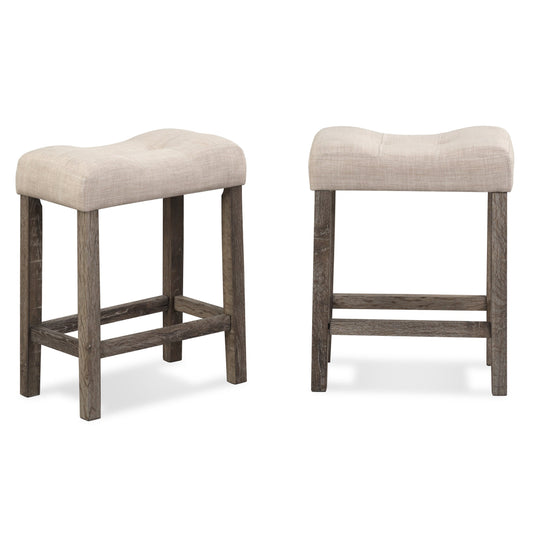 Sora Button Tufted Counter Height Saddle Stool, Set of 2, Taupe