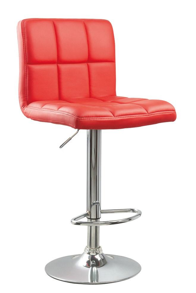 Swivel Faux Leather Adjustable Hydraulic Bar Stool - Set of 2 Red